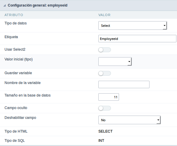 Select field configuration Interface.