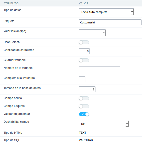 Text auto complete field configuration Interface.