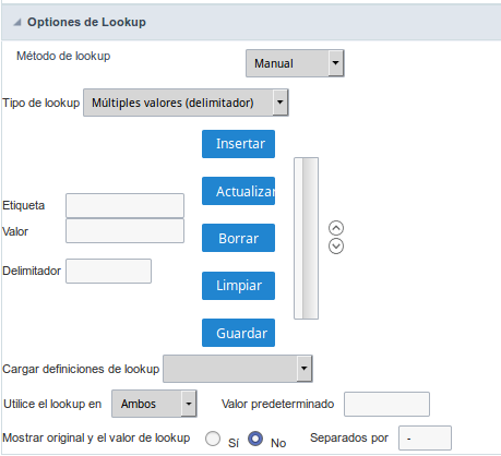 Configuração do lookup Múltiplos Valores (delimitador).