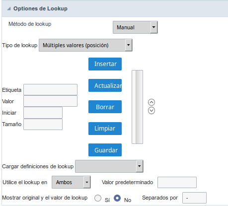 Configuração do lookup Múltiplos Valores (Posição).