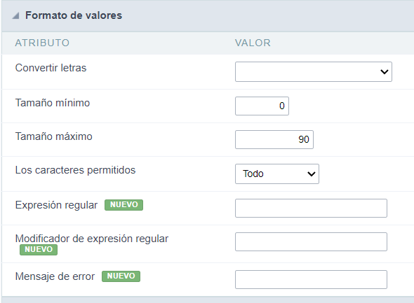 Format of Values Interface.