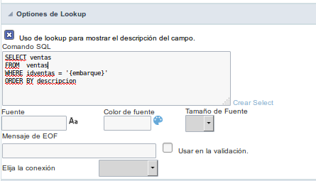 Lookup Settings Display for the field.