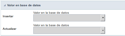 Database Values configuration Interface.