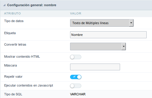 Multiple Lines Text field Configuration Interface.