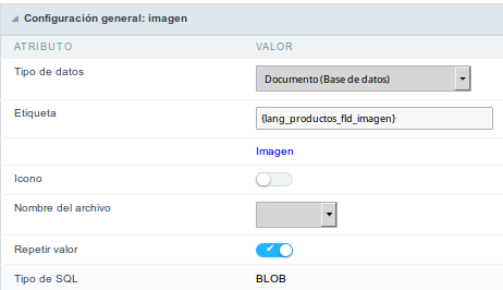 Upload field Configuration Interface.