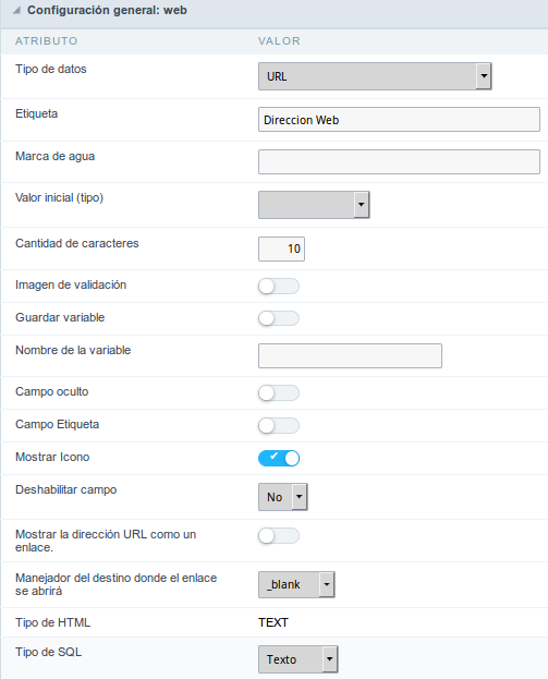 URL field configuration Interface.