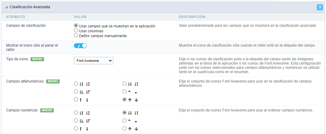 opciones de clasificación avanzadas