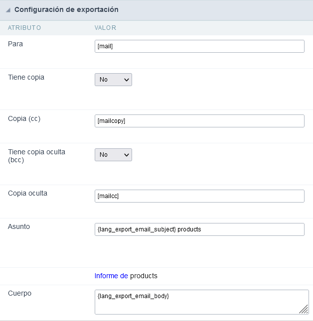 Configuración para envió de correo