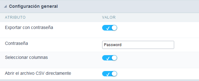 Configuración de exportación de palabra de consulta