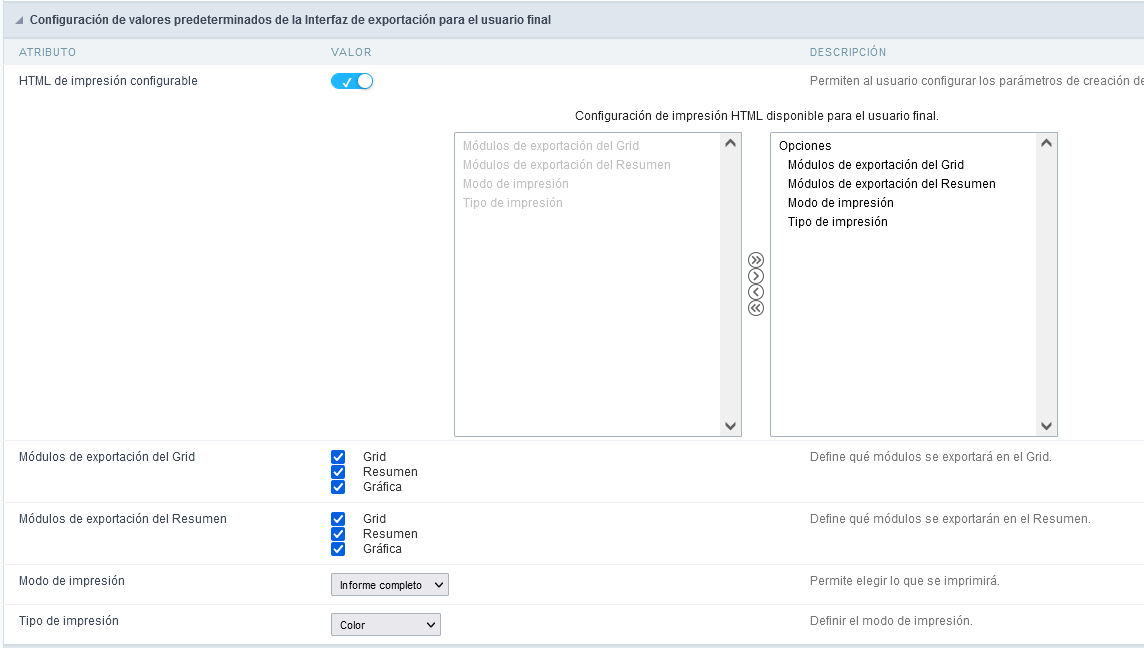 Configuración de valores predeterminados de exportación de HTML