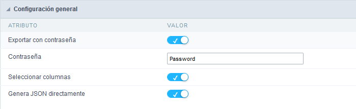 Configuración de exportación de JSON