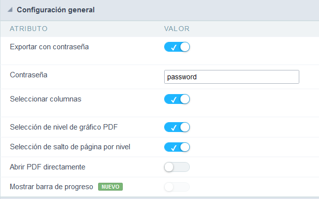 configuración de exportación de PDF -Grid-