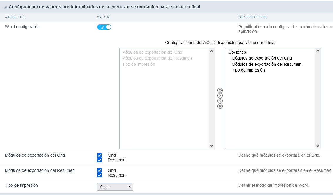 Configuración de valores predeterminados de exportación de Word