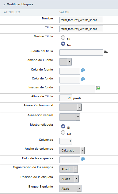 Application Block editing interface