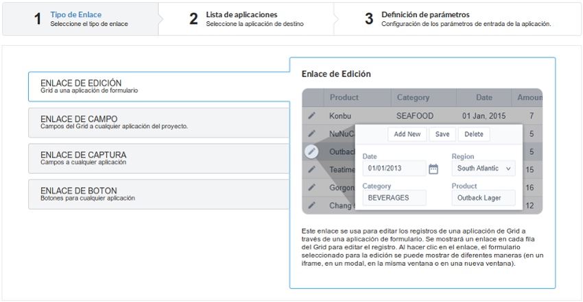 Interface de criação de ligações