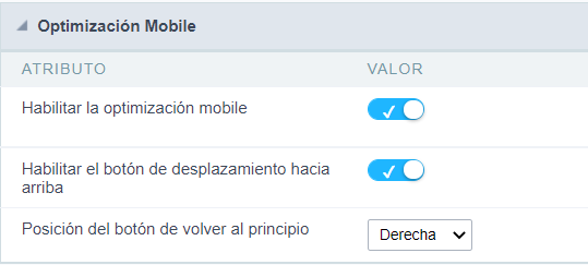 Opções de otimização mobile da consulta