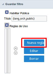 Interfaz de Guardar filtro.