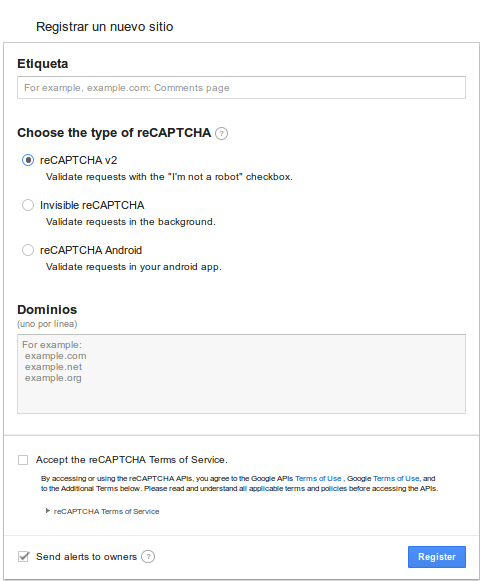 Google's API ReCaptcha homepage
