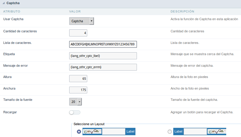 Captcha Settings