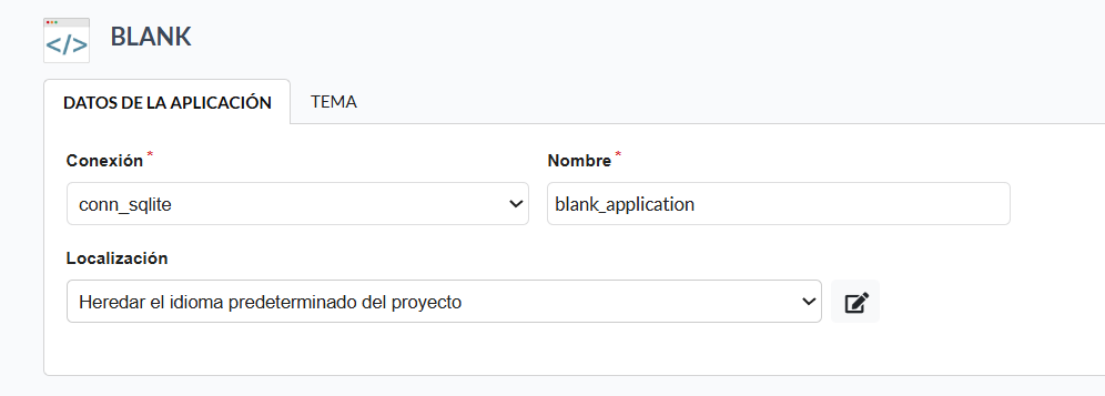 Campos requeridos para crear aplicaciones