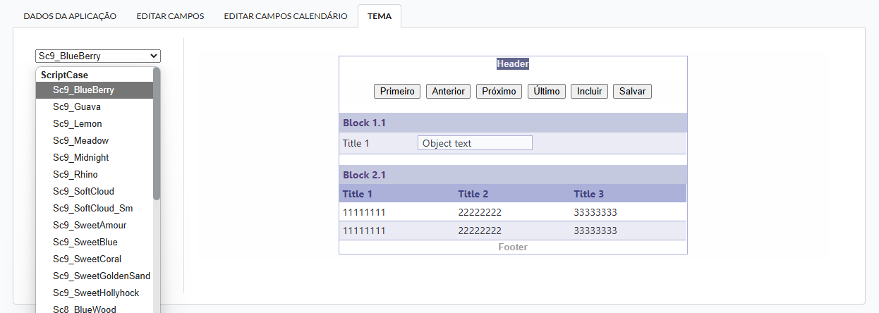 Definição do esquema das aplicações