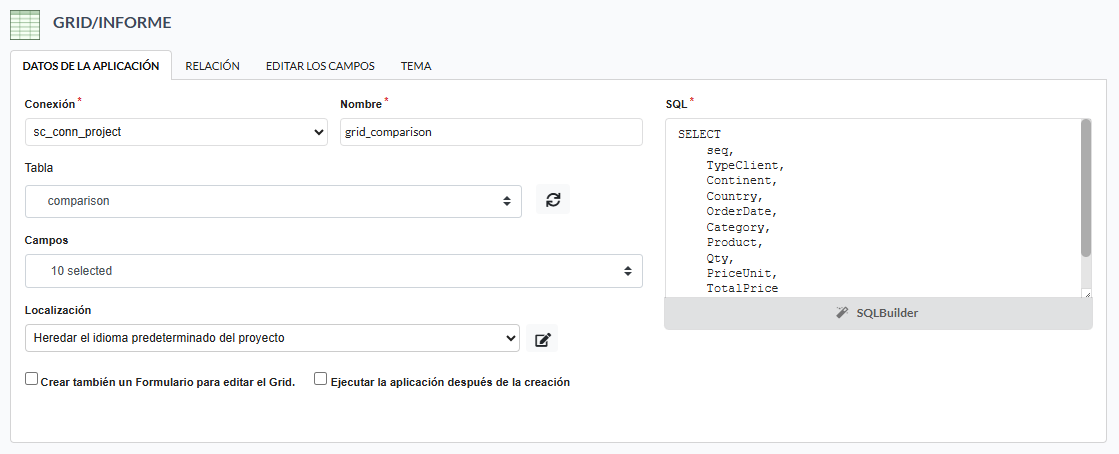 Campos requeridos para crear aplicaciones