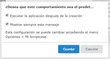 Cuadro de diálogo para la definición estándar de ejecutar la consulta después de la creación