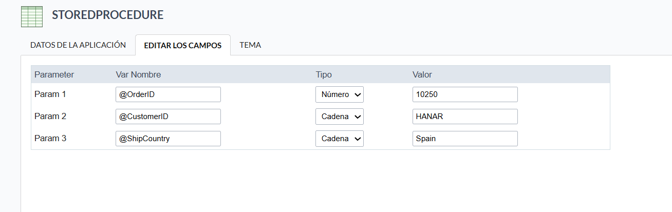 Listado de campos en el proceso de creación de la grid