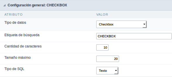 Check box field Configuration Interface.