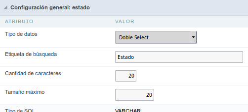 Double Select field Configuration Interface.