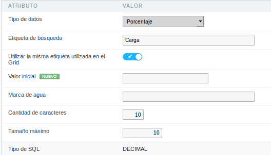 Percentage field Configuration Interface.