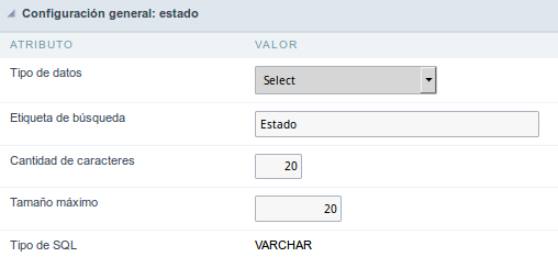 Select field Configuration Interface.