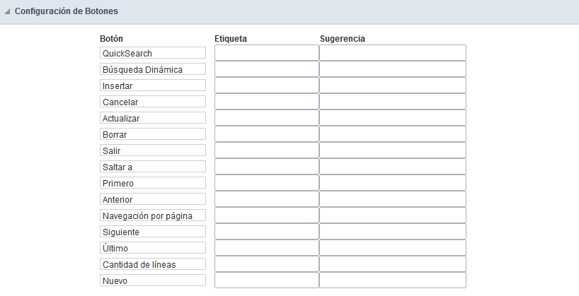 Configuração dos botões do formulário