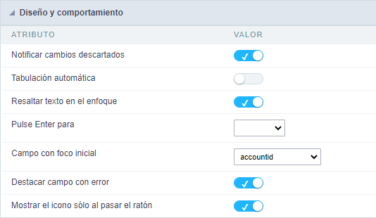 Layout and Behavior configuration Interface.