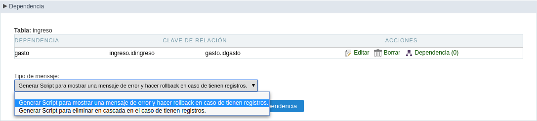 Configurando as regras da dependência.