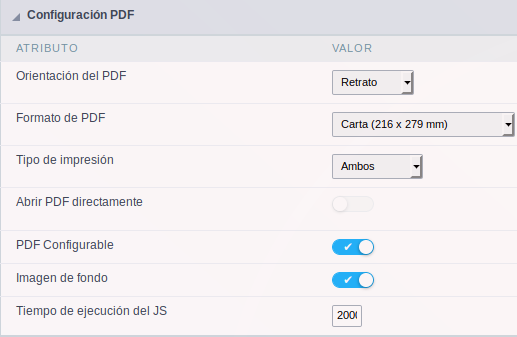 Exportação PDF formulário