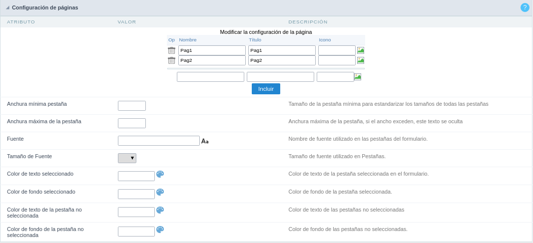 Pages Configuration Interface.