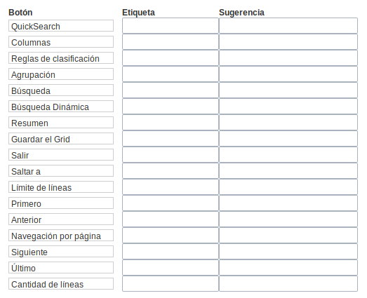 Configuração dos botões da consulta