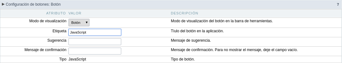 Setting up the Button Display mode for the javascript button.