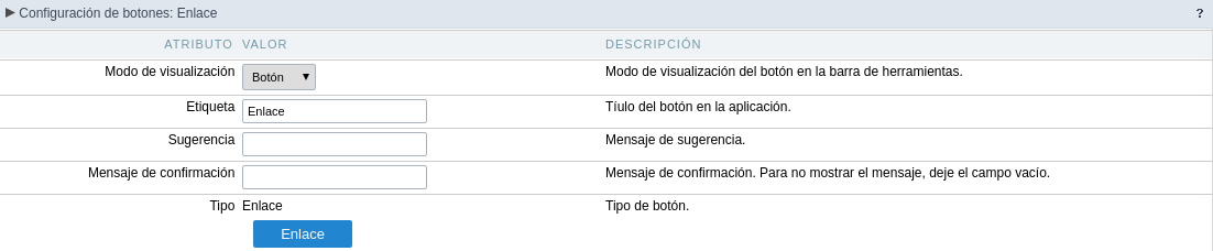 Setting up the Button Display mode for the link button.