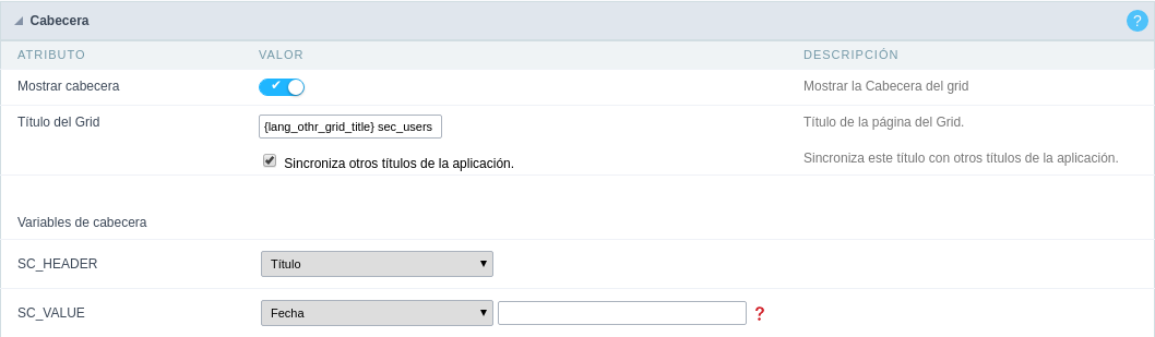 Grid Detail header settings