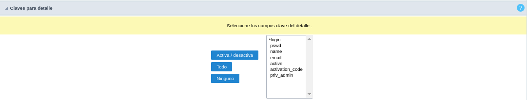 Detail key fields settings