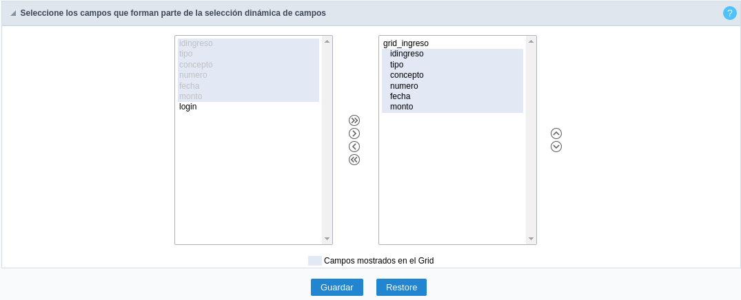 Grid columns' settings