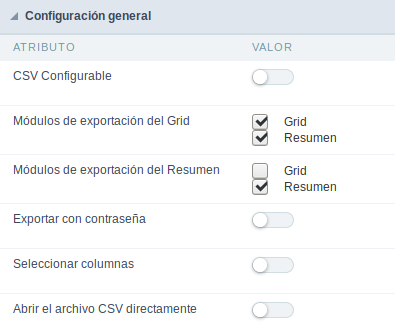 Configurações Gerais de Exportação do CSV