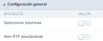 Configuração de exportação RTF da consulta