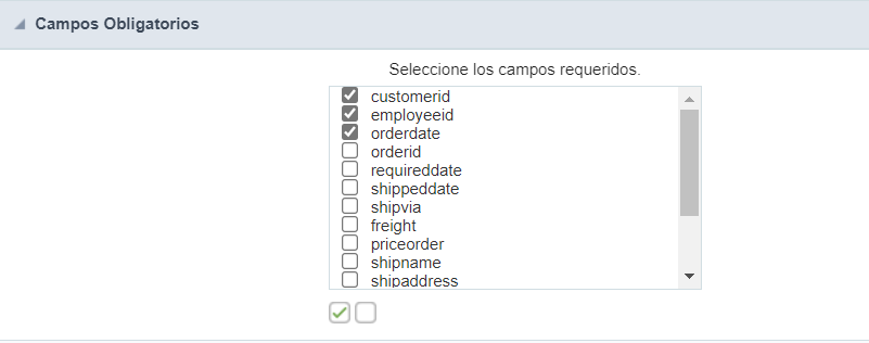 Required fields interface.