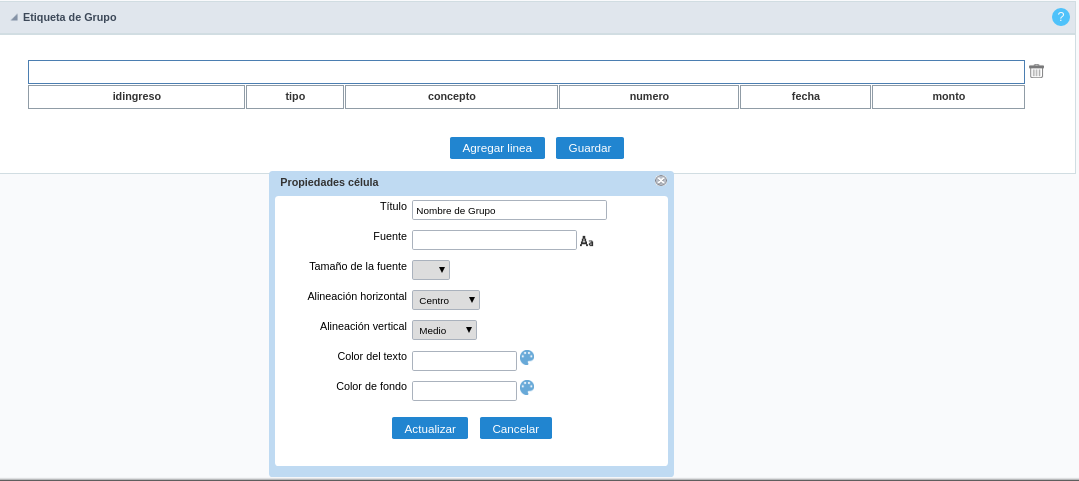 Editing group label cell properties