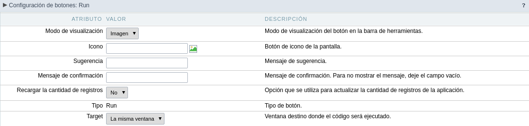 Grid's Run Button settings - Image type