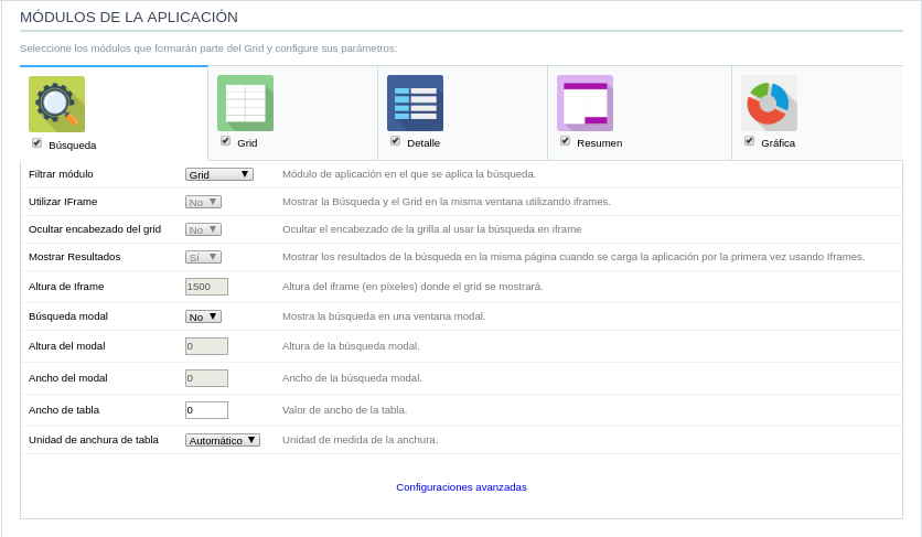 Configuración de las opciones de búsqueda