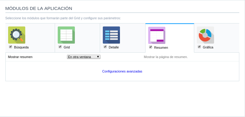 Configuración del Resumen del Grid